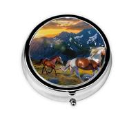 Shocking Running Horse Printed Round Pill Organizer with 3 Compartments, Portable Mini Pill Box Pill Case for Medicine, Vitamin, Fish Oil, Supplements