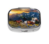 Shocking Running Horse Printed Square Pill Organizer with 2 Compartments, Portable Mini Pill Box Pill Case for Medicine, Vitamin, Fish Oil, Supplements