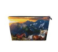 Shocking Running Horse Printed Travel Cosmetic Bags with Gold Zipper Makeup Organizer Cosmetic Case Toiletry Bag for Women Mom Girls