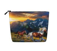 Shocking Running Horse Printed Travel Makeup Bag Imitation Linen Cosmetic Bags Waterproof Cosmetic Case Organizer for Women