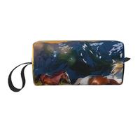 Shocking Running Horse Printed Travel Makeup Bag Portable Cosmetic Bag Makeup Case Toiletry Handbag Organiser for Women