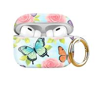 Shockproof Case Cover Compatible with AirPods Pro 2nd Generation (2023/2022) & 1st Gen (2019), Full Body Protective TPU Shell with Keychain for Women Men, Supports Wireless Charging (Cute Butterfly)