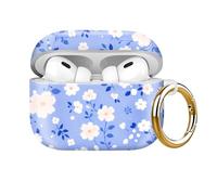 Shockproof Case Cover Compatible with AirPods Pro 2nd Generation (2023/2022) & 1st Gen (2019), Full Body Protective TPU Shell with Keychain for Women Men, (Blue Small Flower)