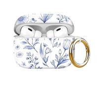 Shockproof Case Cover Compatible with AirPods Pro 2nd Generation (2023/2022) & 1st Gen (2019), Full Body Protective TPU Shell with Keychain for Women Men,(Cute Retro Blue Flower)