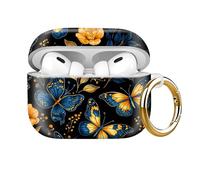 Shockproof Case Cover Compatible with AirPods Pro 2nd Generation (2023/2022) & 1st Gen (2019), Full Body Protective TPU Shell with Keychain for Women Men, Supports Wireless Charging (golden butterfly)