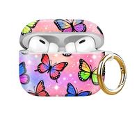 Shockproof Case Cover Compatible with AirPods Pro 2nd Generation (2023/2022) & 1st Gen (2019), Full Body Protective TPU Shell with Keychain for Women Men (Colorful Butterfly)