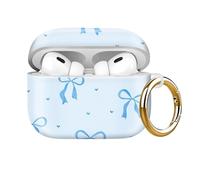 Shockproof Case Cover Compatible with AirPods Pro 2nd Generation (2023/2022) & 1st Gen (2019), Full Body Protective TPU Shell with Keychain for Women Men, Supports Wireless Charging (Blue Bow)