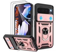 Shockproof Case for Pixel 9 Pro XL Military-Grade Drop Proof Dual-Layer Protective with Camera Slide Cover|Precision Hole, Built-in Kickstand & 2 Screen Protectors for Pixel 9 Pro XL,Rose Gold