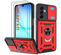 Shockproof Case for Samsung A17 5G Military-Grade Drop Proof Dual-Layer Protective with Camera Slide Cover | Precision Hole, Built-in Kickstand & 2 Screen Protectors for Galaxy A17 5G phone,Red