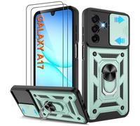 Shockproof Case for Samsung A17 5G Military-Grade Drop Proof Dual-Layer Protective with Camera Slide Cover | Precision Hole, Built-in Kickstand & 2 Screen Protectors for Galaxy A17 5G phone,Green