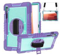 Shockproof Case for Samsung Galaxy Tab S10 FE+/FE Plus 13.1" Tablet with Shoulder Strap, Techcircle Heavy Duty Rotating Kickstand Rugged Defender Case w/Adjustable Hand Strap, Lavender+Aqua