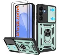 Shockproof Case for Samsung S25 Plus Military-Grade Drop Proof Dual-Layer Protective with Camera Slide Cover | Precision Hole, Built-in Kickstand & 2 Screen Protectors for Galaxy S25 Plus phone,Green