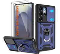 Shockproof Case for Samsung S25 Ultra Military-Grade Drop Proof Dual-Layer Protective with Camera Slide Cover | Precision Hole, Built-in Kickstand & 2 Screen Protectors for Galaxy S25 Ultra phone,Blue