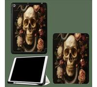 Shockproof Cover for iPad Air 13 inch M3 2025/M2 2024, Slim Smart Cover with Tri-fold Stand Function, Lightweight, Auto Wake Sleep, Built-in Pencil Holder Gothic Skull Flowers Snakes-Black