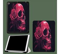 Shockproof Cover for iPad Air 13 inch M3 2025/M2 2024, Slim Smart Cover with Tri-fold Stand Function, Lightweight, Auto Wake Sleep, Built-in Pencil Holder Gothic Skull Rose-Black