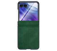 Shockproof Hinge Protection Leather Case Cover For Motolora Moto Razr 50 Ultra with Small Screen Tempered Glass Film Screen Protector Case (Green)