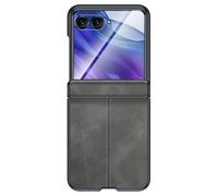 Shockproof Hinge Protection Leather Case Cover For Motolora Moto Razr 50 Ultra with Small Screen Tempered Glass Film Screen Protector Case (Gray)