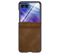 Shockproof Hinge Protection Leather Case Cover For Motolora Moto Razr 50 Ultra with Small Screen Tempered Glass Film Screen Protector Case (Brown)