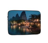 Shockproof Laptop Bag, Full Width Night Villa Print Handbag Suitable For Business And Daily Use, Black, 13 inch