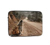 Shockproof Laptop Bag, Full Width Puppy Waiting On The Roadside Print Handbag Suitable For Business And Daily Use, Black, 10 inch