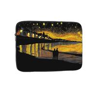 Shockproof Laptop Bag, Full Width Starlit Waves Print Handbag Suitable For Business And Daily Use, Black, 13 inch