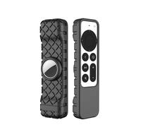 Shockproof Silicone Cover Case Shell for Apple 4K TV Siri Remote AirTag Non-Slip Remote Anti Slip Silicone Remote Cover Case (Black)