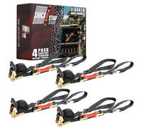 SHOCKSTRAP 7RSBK4PKP Rachet Tie-Down with Built-in Bungee Shock-Absorber, 1.5" x 7' Black Polyester Safety Strap, 4-Pack