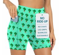 ShocSox Women’s Running Compression Shorts - 5" No-Ride-Up with Leg Grippers, Pockets, Quick-Dry, High-Rise Waist, Cactus, L