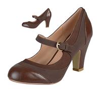 SHODENSE Women Kitten Heel Mary Jane Pumps Closed Round Toe Ankle Strap Patchwork Comfy 3” Mid Chunky Mary Jane Heels Cap Toe Two Tone Buckle Dress Shoes Ladies Wedding Vintage 4-11 M US, Patchwork
