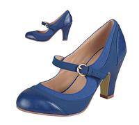 SHODENSE Women Kitten Heel Mary Jane Pumps Closed Round Toe Ankle Strap Patchwork Comfy 3” Mid Chunky Mary Jane Heels Cap Toe Two Tone Buckle Dress Shoes Ladies Wedding Vintage 4-11 M US, Patchwork
