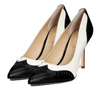 SHODENSE Women Pointed Toe Stiletto Heel Pumps Oxford Slip On High Heels Two Tone Perforated 4 inch Stiletto High Heels Pointy Closed Toe Dress Heels Wingtips Cute Cute 4-11 M US, Black White-2, 6 UK