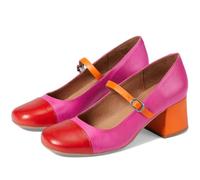 SHODENSE Women Rainbow Pumps Low Chunky Heel Mary Jane Shoes Square Cap Toe Ankle Strap Dress Pumps Two-Toned Mid Block Heel Mary Janes Lolita Shoes Multicolor Patchwork Wedding Office Party 4-11 M US