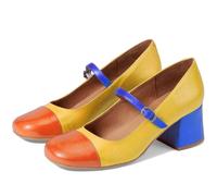 SHODENSE Women Rainbow Pumps Low Chunky Heel Mary Jane Shoes Square Cap Toe Ankle Strap Dress Pumps Two-Toned Mid Block Heel Mary Janes Lolita Shoes Multicolor Patchwork Wedding Office Party 4-11 M US