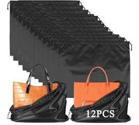 Shoe Bag Drawstring Bag, Pack of 12 Storage Bags, Silk Storage Bag, Handbag Organiser, Drawstring Bag for Handbag, Purse, Paperback, Shoes, Boots (Black, 50 x 40 cm)