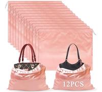 Shoe Bag Drawstring Bag, Pack of 12 Storage Bags Silk Storage Bag Handbag Organiser Drawstring Bag for Handbag Purse Paperbooks Shoes Boots (Pink, 50 x 40 cm)