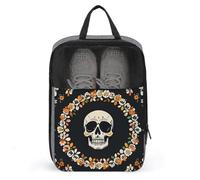 Shoe Bags for Men Women A Wreath Surrounds The Skeleton Shoe Pouch with Zipper Breathable Golf Shoe Bag for Travel Outside Shoe Storage Organizer for Sport Business Trip Gym, gray, 9.4x3.9x13.7 inch,