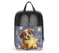 Shoe Bags for Men Women Happy Little Dog Shoe Pouch with Zipper Breathable Golf Shoe Bag for Travel Outside Shoe Storage Organizer for Sport Business Trip Gym, gray, 9.4x3.9x13.7 inch, Shoes Bag