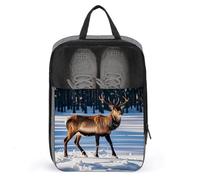 Shoe Bags for Men Women The Footprints by Elk on The Snow Shoe Pouch with Zipper Breathable Golf Shoe Bag for Travel Outside Shoe Storage Organizer for Sport Business Trip Gym, gray, 9.4x3.9x13.7