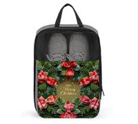 Shoe Bags for Men Women The Ribbon on The Christmas Wreath Shoe Pouch with Zipper Breathable Golf Shoe Bag for Travel Outside Shoe Storage Organizer for Sport Business Trip Gym, gray, 9.4x3.9x13.7