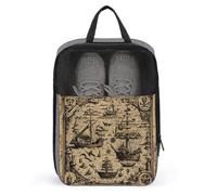 Shoe Bags for Men Women Treasure Map Maritime Pirate Shoe Pouch with Zipper Breathable Golf Shoe Bag for Travel Outside Shoe Storage Organizer for Sport Business Trip Gym, gray, 9.4x3.9x13.7 inch,