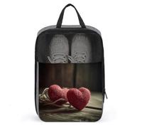 Shoe Bags for Men Women Two Crocheted Hearts Shoe Pouch with Zipper Breathable Golf Shoe Bag for Travel Outside Shoe Storage Organizer for Sport Business Trip Gym, gray, 9.4x3.9x13.7 inch, Shoes Bag