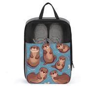 Shoe Bags for Travel Animal Cute Brown Otters Shoe Pouch with Zipper Breathable Golf Shoe Bag for Men Women Outside Shoe Storage Organizer for Sport Business Trip Gym, gray, 9.4 x 3.9 x 13.7inches,