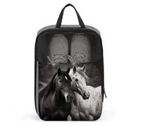 Shoe Bags for Travel, Black And White Horses Printed Shoe Case for Travel Travel Shoe Bag Waterproof Portable Organizer Sneaker Travel Bag for Women Men, Black and white horses, One Size, Floral