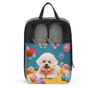 Shoe Bags for Travel Cute Bichon Frise Dog Shoe Pouch with Zipper Breathable Golf Shoe Bag for Men Women Outside Shoe Storage Organizer for Sport Business Trip Gym, gray, 9.4 x 3.9 x 13.7inches, Shoe