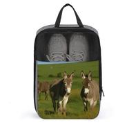 Shoe Bags for Travel Donkey on Green Meadow Shoe Pouch with Zipper Breathable Golf Shoe Bag for Men Women Outside Shoe Storage Organizer for Sport Business Trip Gym, gray, 9.4 x 3.9 x 13.7inches, Shoe