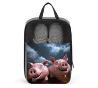 Shoe Bags for Travel Funny 3D Piggies Shoe Pouch with Zipper Breathable Golf Shoe Bag for Men Women Outside Shoe Storage Organizer for Sport Business Trip Gym, gray, 9.4 x 3.9 x 13.7inches, Shoe Bags