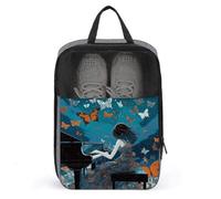 Shoe Bags for Travel, Girl Playing Piano Printed Shoe Case for Travel Travel Shoe Bag Waterproof Portable Organizer Sneaker Travel Bag for Women Men, Girl Playing Piano, One Size, Floral