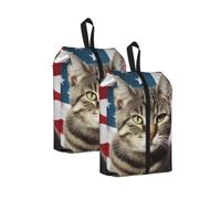 Shoe Bags For Travel Large Waterproof Travel Shoe Bag With Handle, 2pcs | Zipper Shoe Storage Bag For Women Men Portable Shoe Pouch Boots Organizer American Cat Usa Flag Travel Essentials