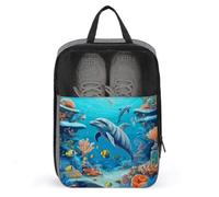 Shoe Bags for Travel Seabed Coral Fish Dolphins Shoe Pouch with Zipper Breathable Golf Shoe Bag for Men Women Outside Shoe Storage Organizer for Sport Business Trip Gym, gray, 9.4 x 3.9 x 13.7inches,