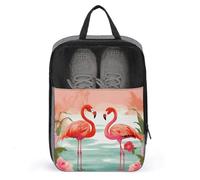 Shoe Bags for Travel Two Red Flamingos Shoe Pouch with Zipper Breathable Golf Shoe Bag for Men Women Outside Shoe Storage Organizer for Sport Business Trip Gym, gray, 9.4 x 3.9 x 13.7inches, Shoe Bags